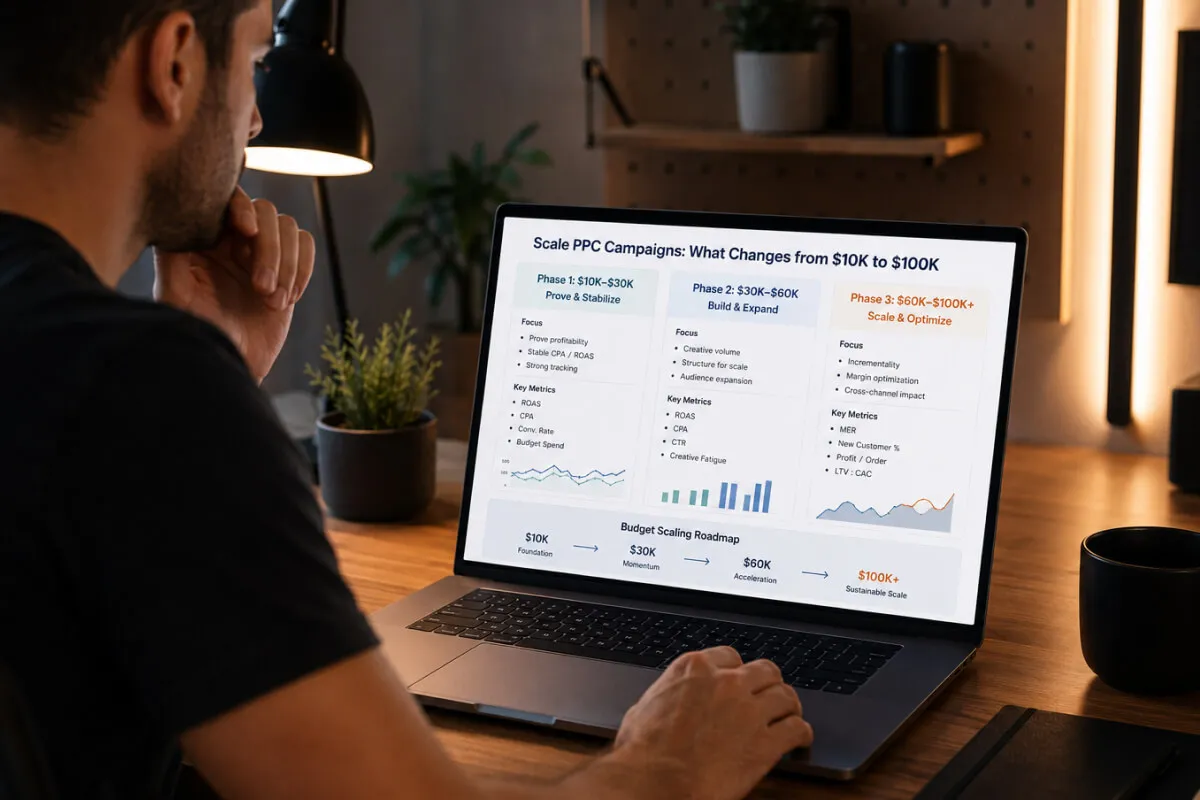 Scale PPC Campaigns: What Changes from $10K to $100K