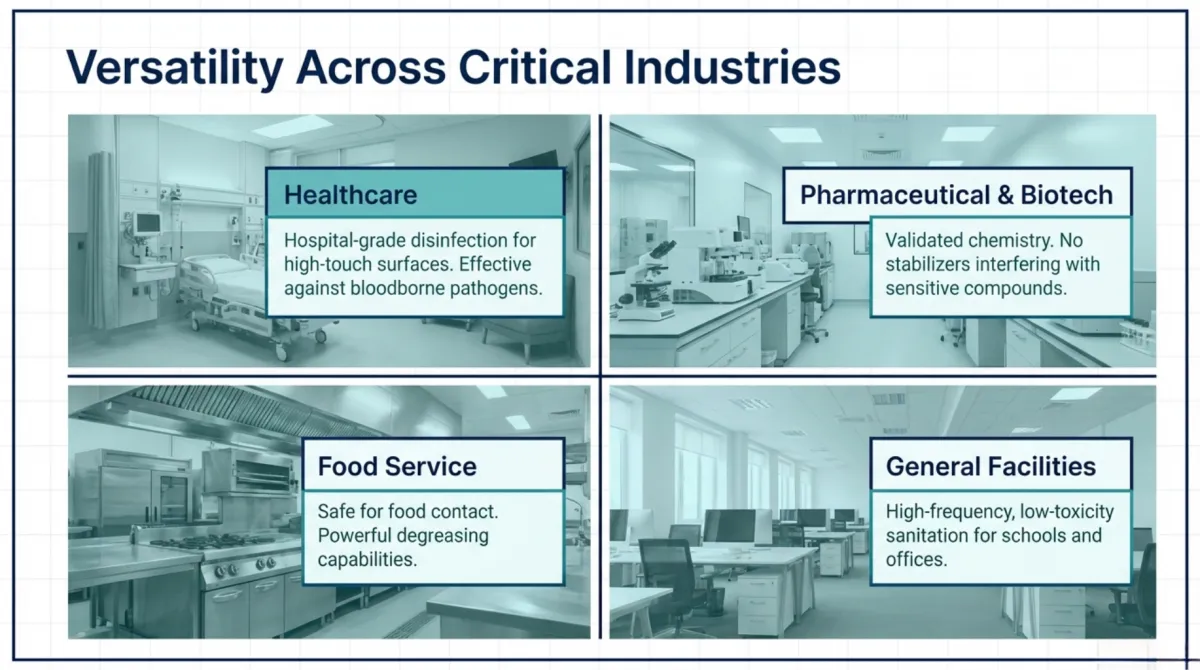 alt="Why Switch? The Comparison — Traditional chemicals: endless monthly ordering, stock-outs and backorders, hazardous liquid storage, toxic fumes and PPE required, plastic waste and emissions; Danolyte OSG: capital upfront or lease, make it when you need it, minimal footprint (salt bags), non-toxic with no PPE, biodegradable and green"