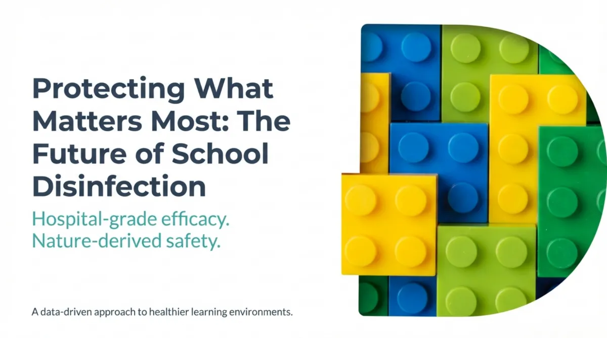 alt="Protecting What Matters Most: The Future of School Disinfection — hospital-grade efficacy, nature-derived safety; data-driven approach to healthier learning environments"