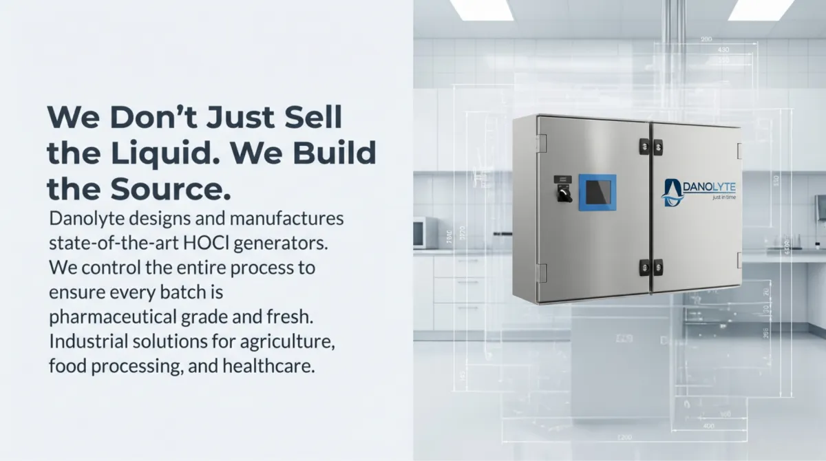 alt="Danolyte HOCl generator — on-site hypochlorous acid production for fresh, pharmaceutical-grade output"