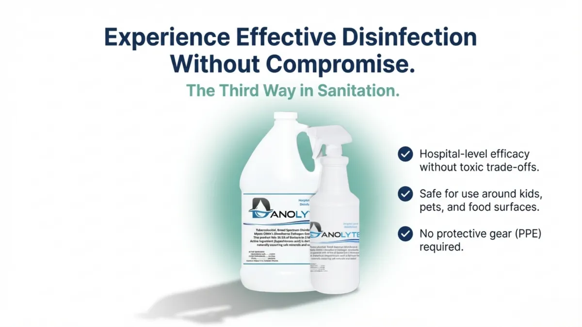 alt="Tough on germs, safe for families — HOCl for toys, produce, healthcare spaces, and food processing (no rinse required)" 