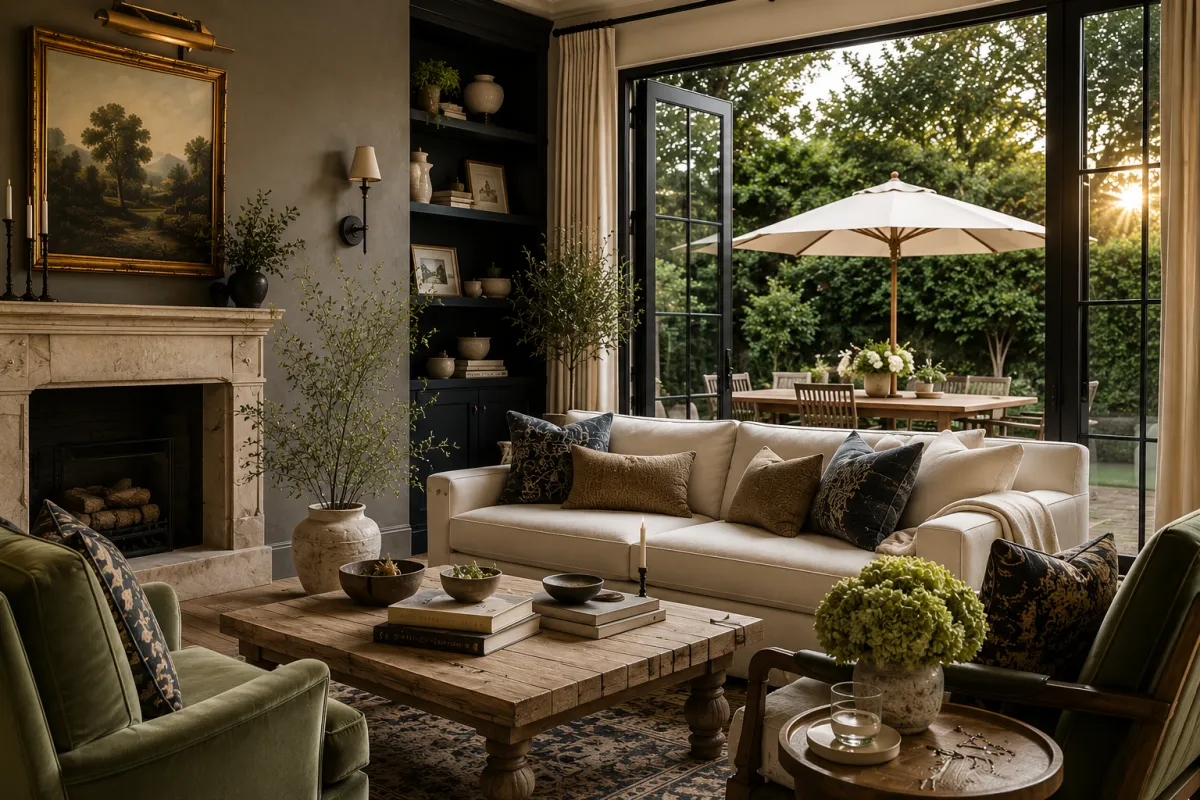 Editorial landscape photograph of a nature-inspired home interior