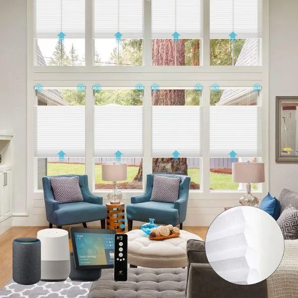 This is a Motorized Light Filtering Levitate Cellular Shades Nowa