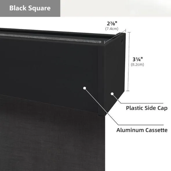 Black Square Standard Valance Light Filtering Roller Shades 60%/70% Blackout Twilight