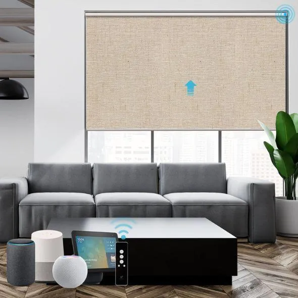 This is a Motorized Roller Shades 100% Blackout Linen