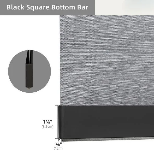 Black Square Bottom Bar Valance Roller Shades 100% Blackout Essential