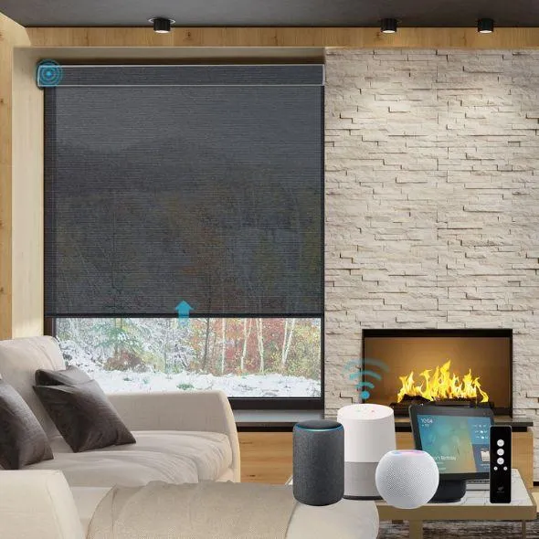 This is a Motorized Light Filtering Roller Shades 60%/70% Blackout Twilight