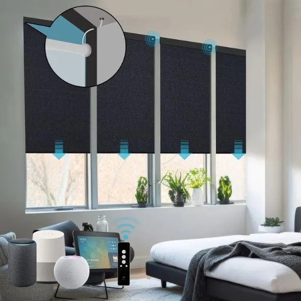 This is a Hardwired Motorized Roller Shades 100% Blackout Eclipse