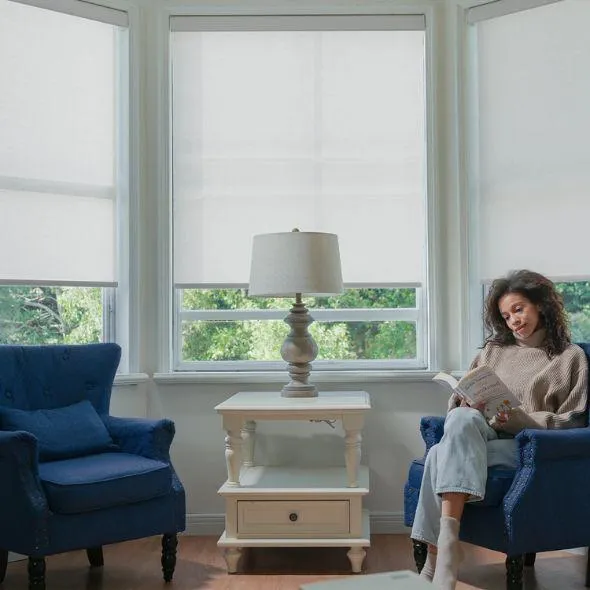 This is a Hardwired Motorized Light Filtering Roller Shades 70% Blackout Safari