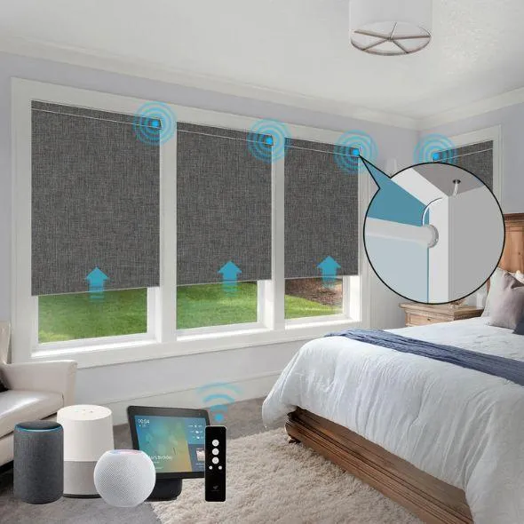 This is a Hardwired Motorized Roller Shades 100% Blackout Dual-Sided Bouvardia