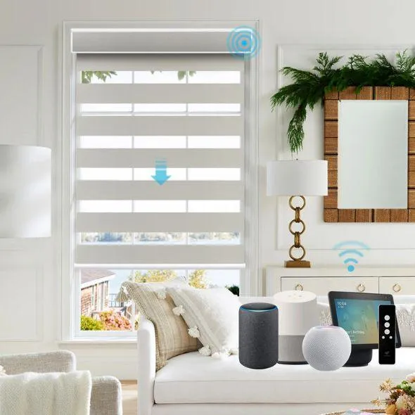 This is a Motorized Zebra Shades 90% Blackout 95mm Astrid