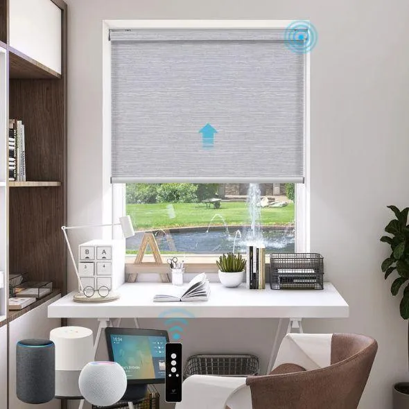 This is a Motorized Light Filtering Roller Shades 70% Blackout Essential