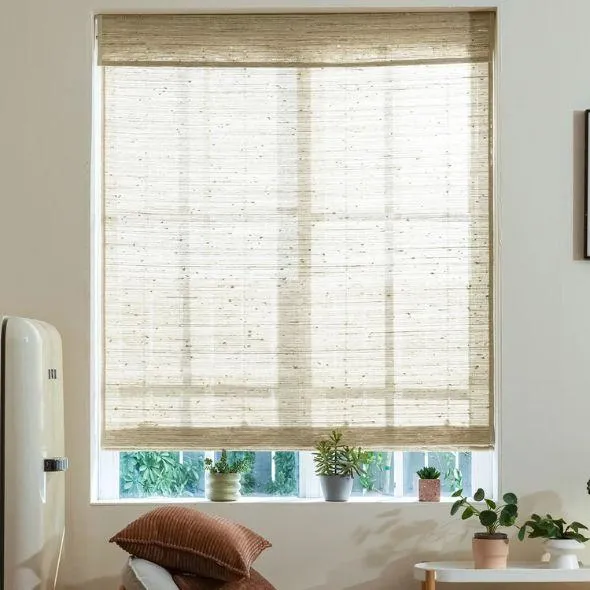 This is a Motorized Woven Wood Shades 50%/70%/100% Blackout Orithyia