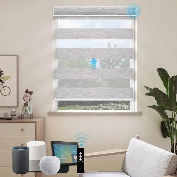 This is a Motorized Zebra Shades 60% Blackout Translucent 75mm Eloise