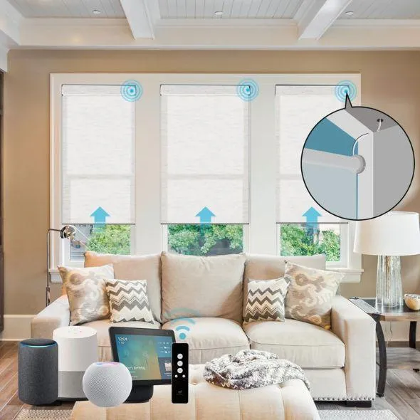 This is a Hardwired Motorized Light Filtering Roller Shades 70% Blackout Linen