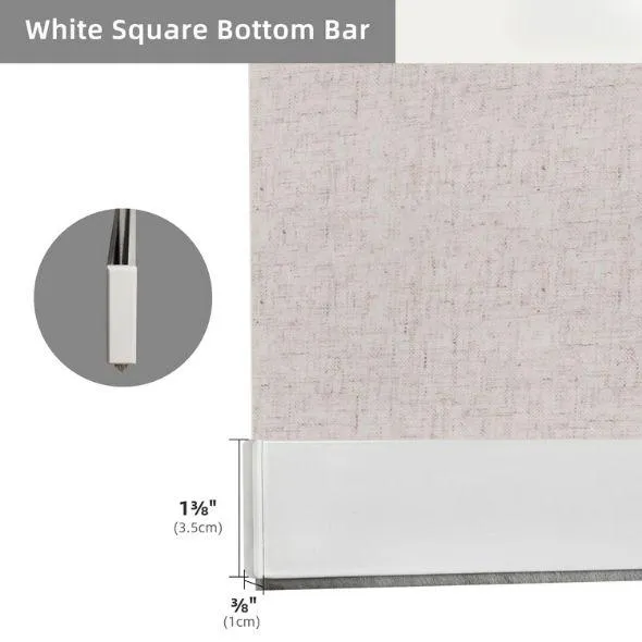 White Square Bottom Bar Light Filtering Roller Shades 70% Blackout Linen