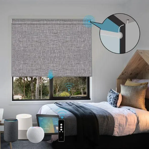 This is a Hardwired Motorized Roller Shades 100% Blackout Safari