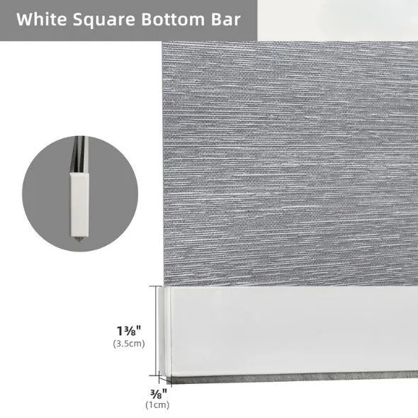 White Square Bottom Bar Valance Roller Shades 100% Blackout Essential