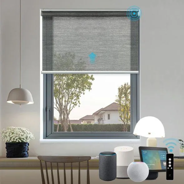 This is a Motorized Light Filtering Roller Shades 50% Blackout PVC Free Sunscreen