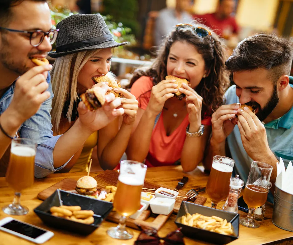 A plate of food on a wooden table