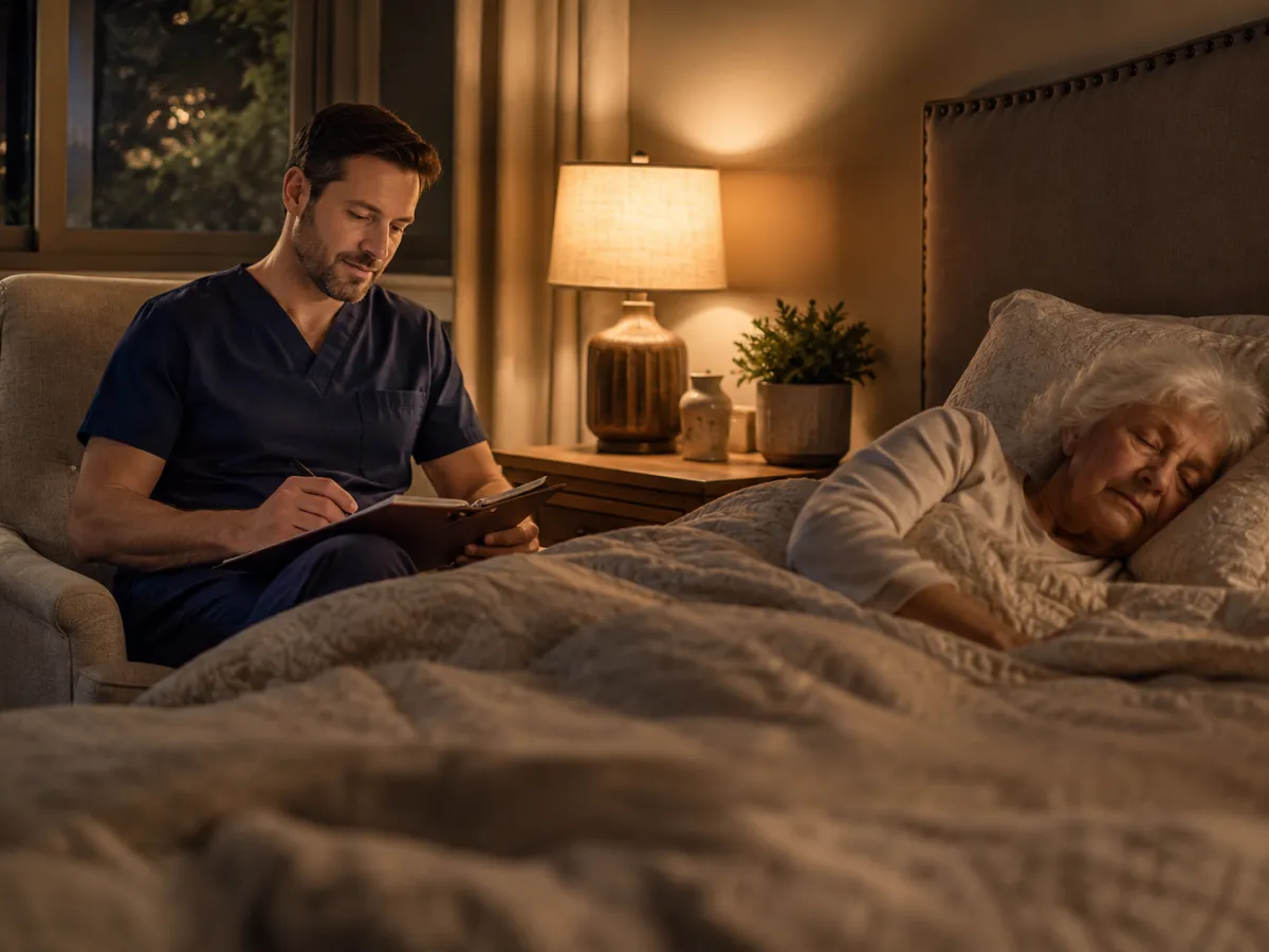 Overnight caregiver providing live-in care and nighttime supervision for senior woman in Lancaster County Pennsylvania - No Place Like Home Care