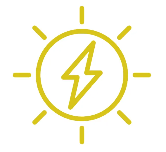Sun with lightning bolt in the center graphic