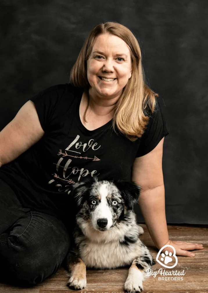 Heather with Australian Shephard dog