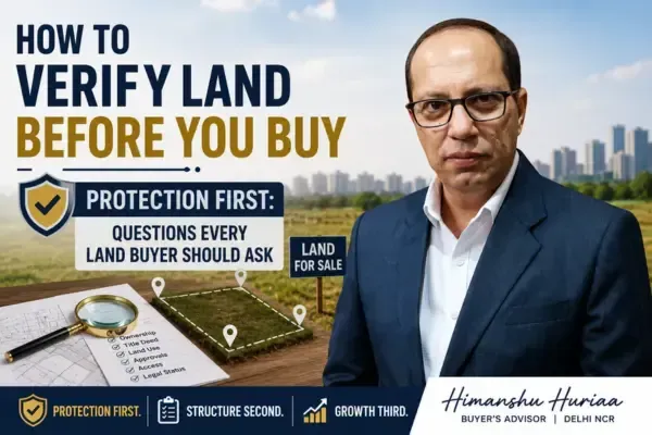 How to Verify Land Before You Buy – Himanshu Huriaa, Buyer's Advisor Delhi NCR explaining land verification before purchase.