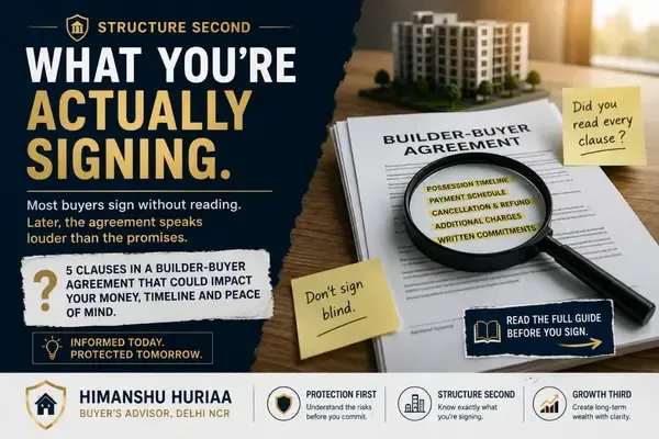 Builder Buyer Agreement guide explaining important clauses every property buyer should read before signing.