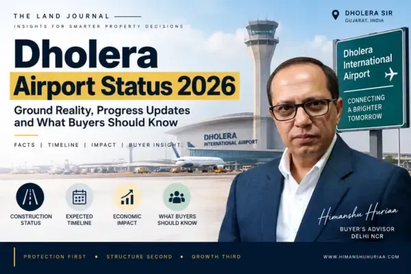Dholera Airport Status 2026 explained by Himanshu Huriaa, covering construction progress, operational timeline, infrastructure development, and what buyers should know about Dholera International Airport.