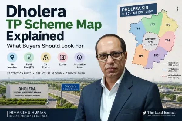 Dholera TP Scheme Map explained showing TP1 to TP6 planning zones, Activation Area, TP Roads, Final Plot references, and key map elements property buyers should understand before evaluating land in Dholera.
