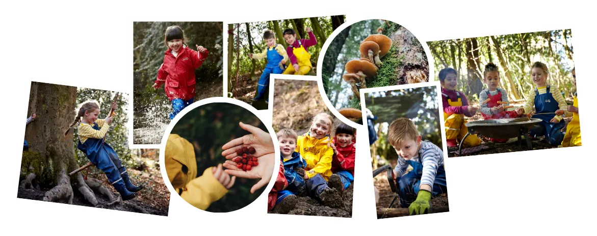 Eight Photos Showing Children Playing At Compass Forest School