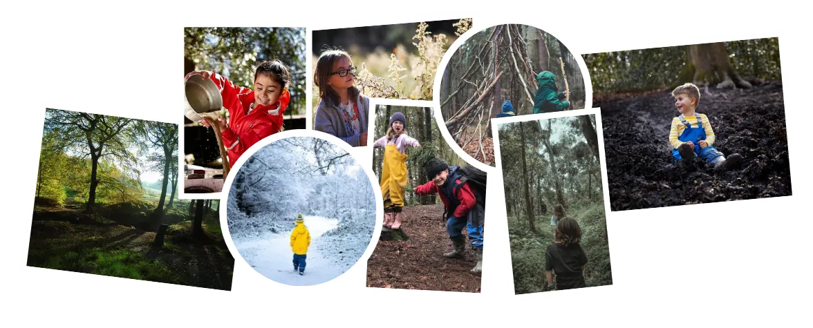 Eight Photos Showing Children Playing At Compass Forest School