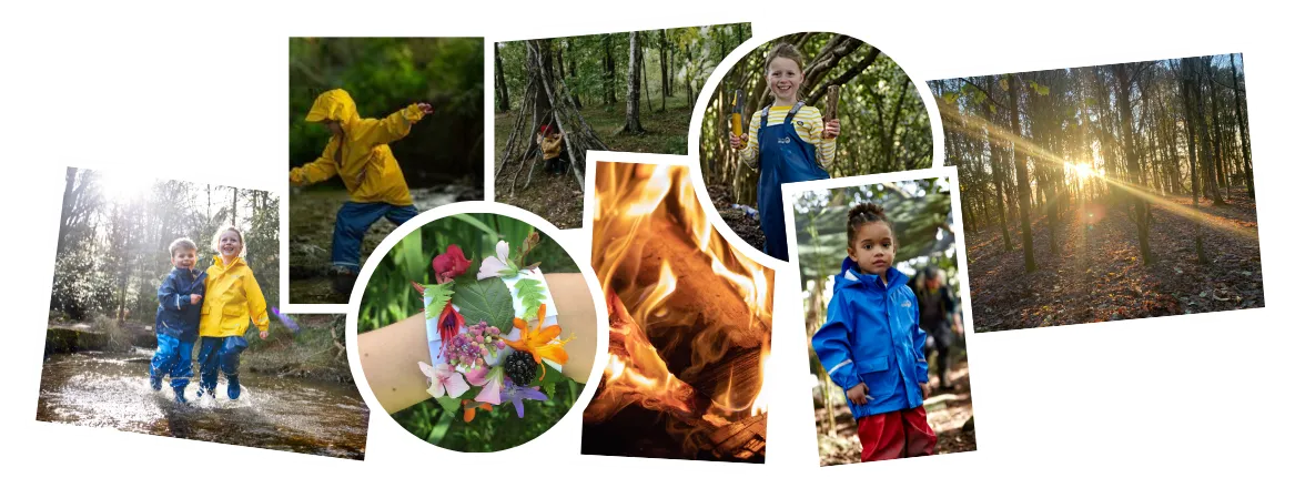 Eight Photos Showing Children Playing At Compass Forest School