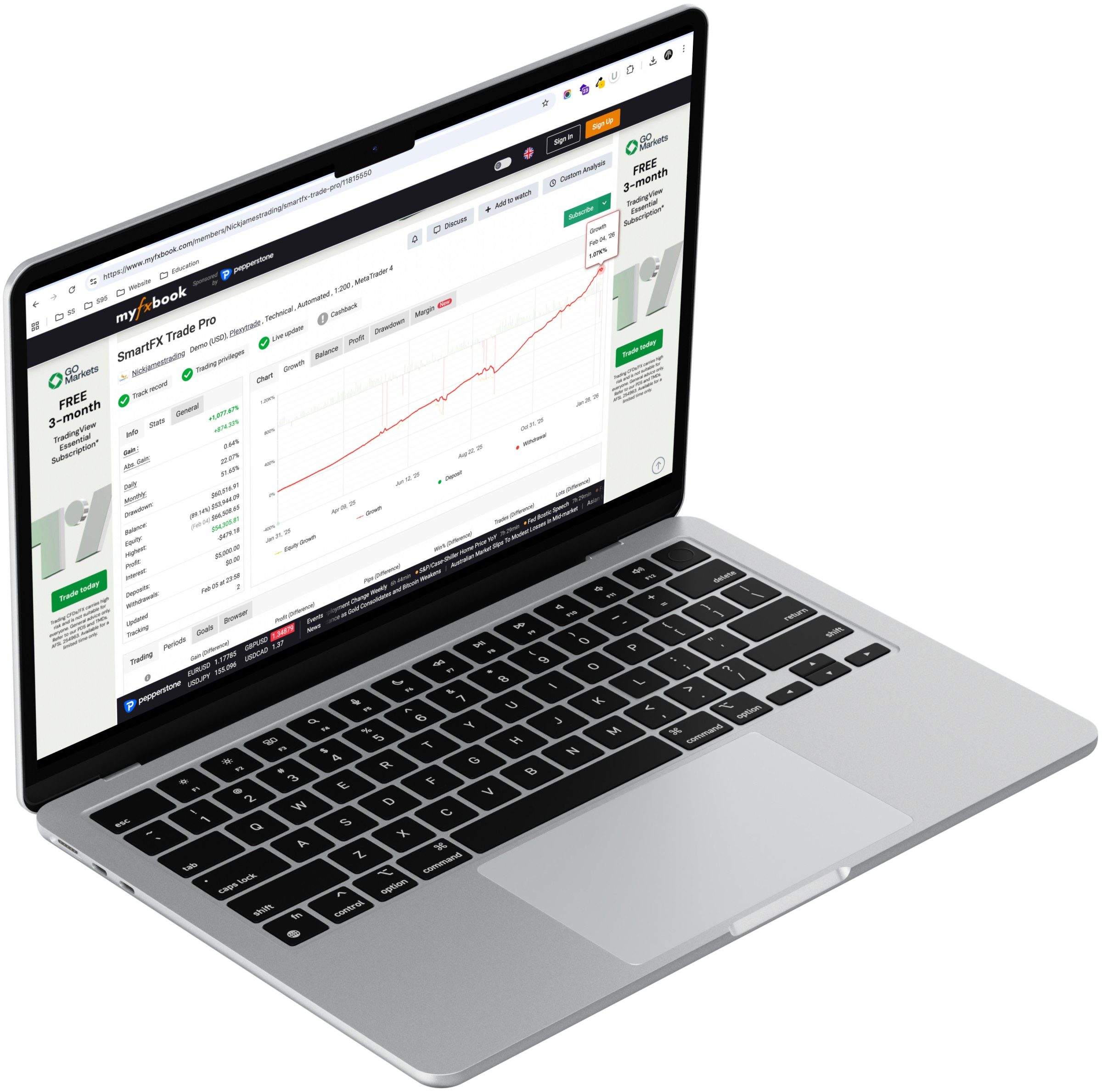 Smartfx trading screen on laptop