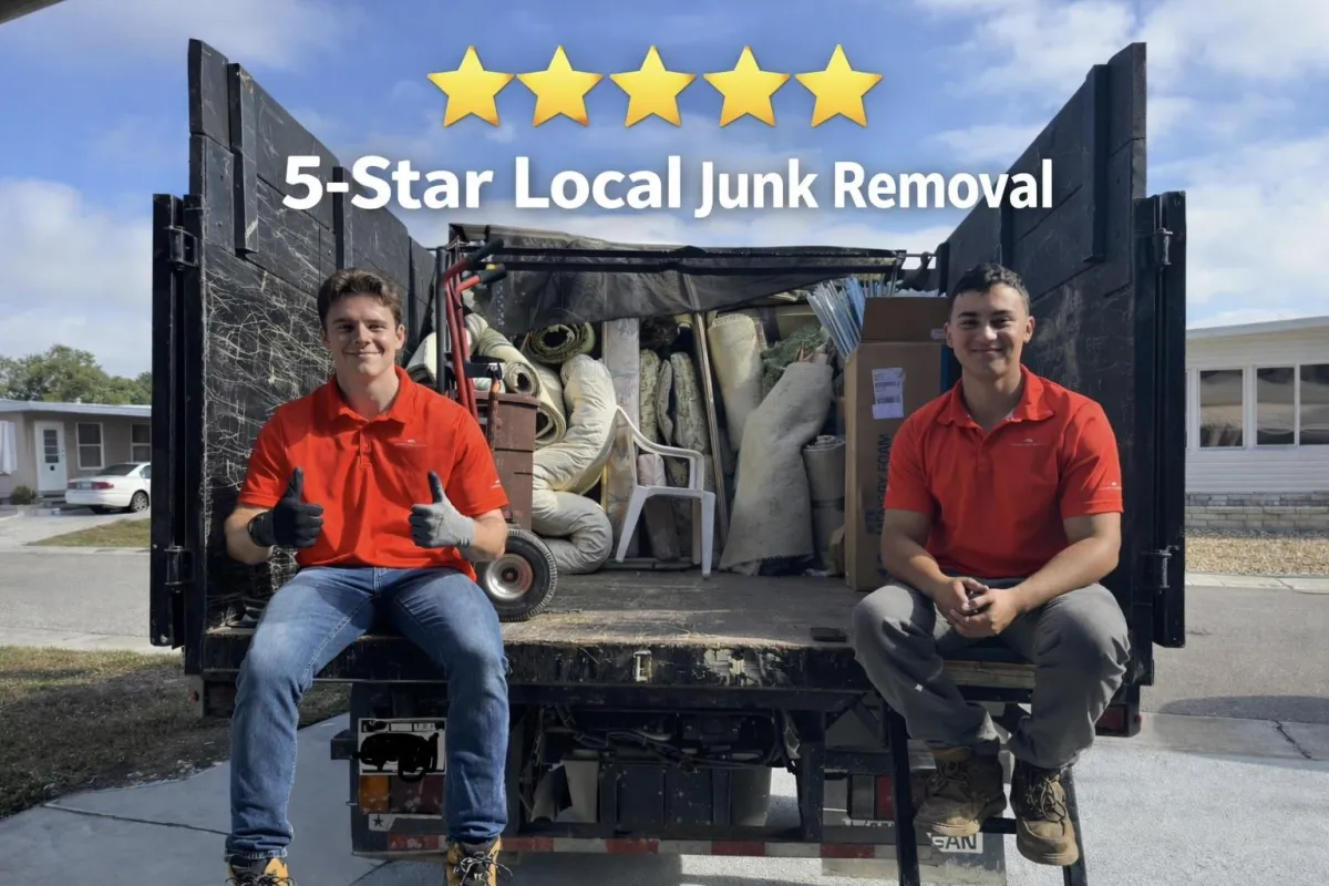 Junk removal crew clearing out Sarasota home garage