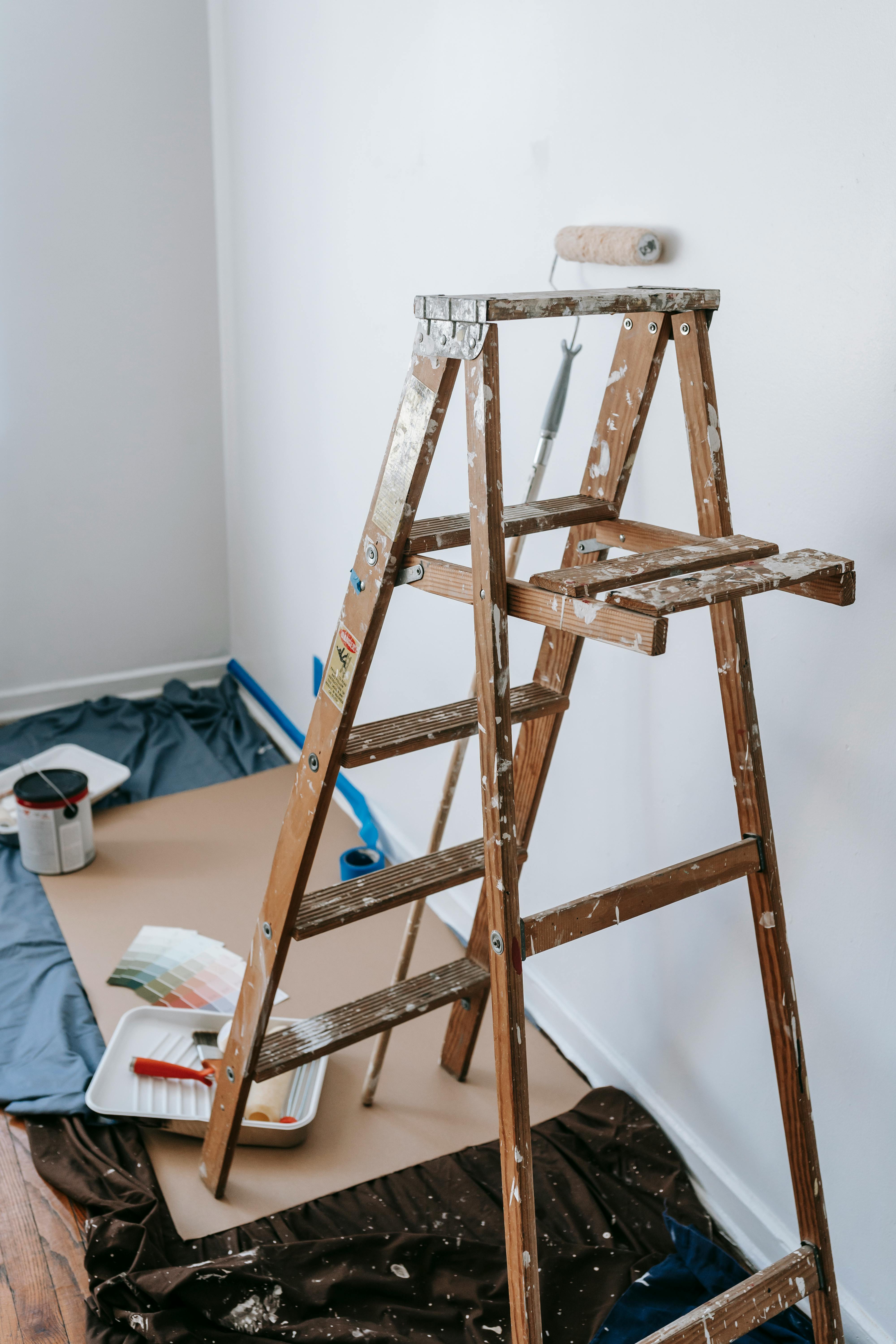 brown wooden ladder in a room