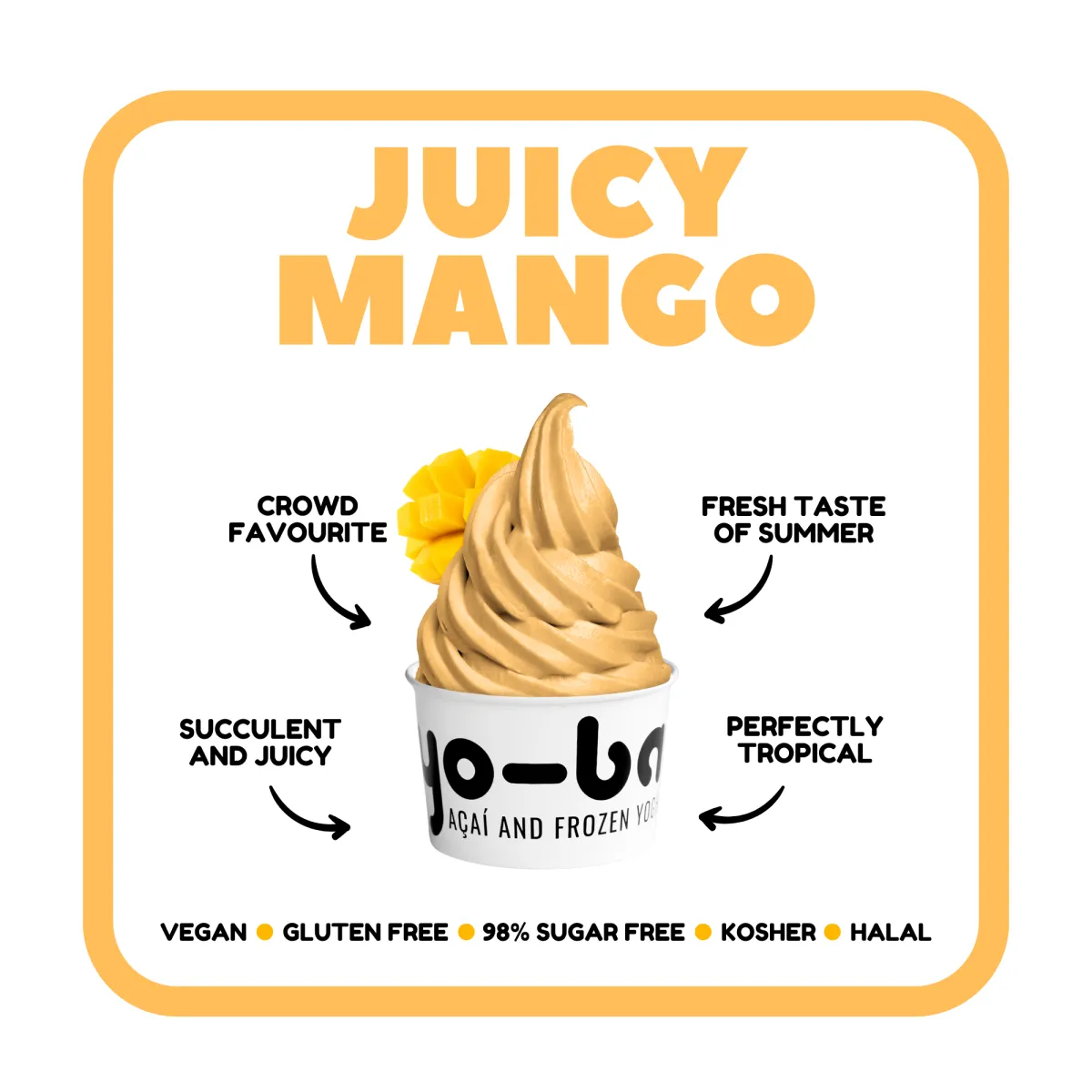 Juicy Mango - Tropical mango taste, vegan, gluten-free, 99% sugar-free, kosher, and halal.