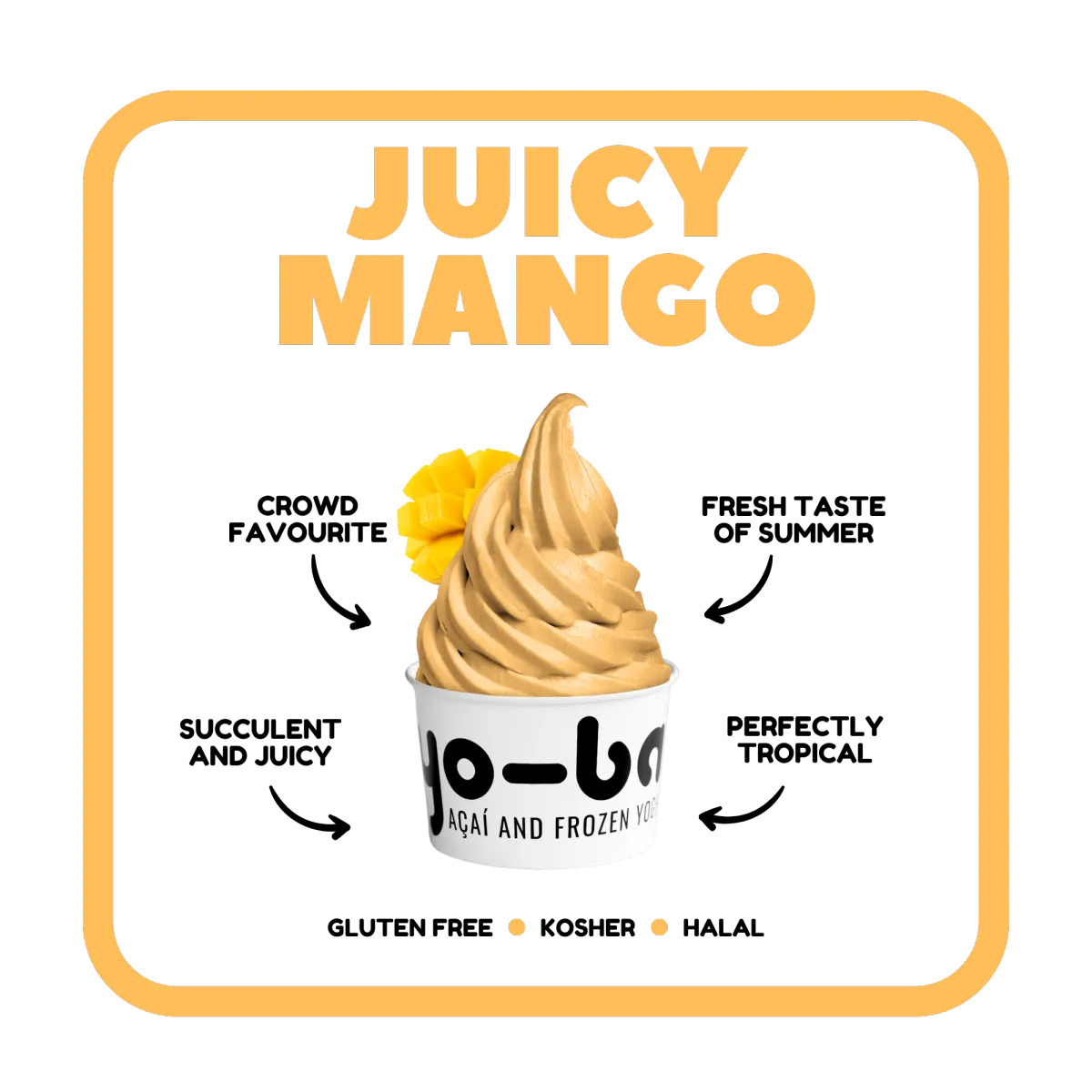 Juicy Mango - Tropical mango taste, vegan, gluten-free, 99% sugar-free, kosher, and halal.