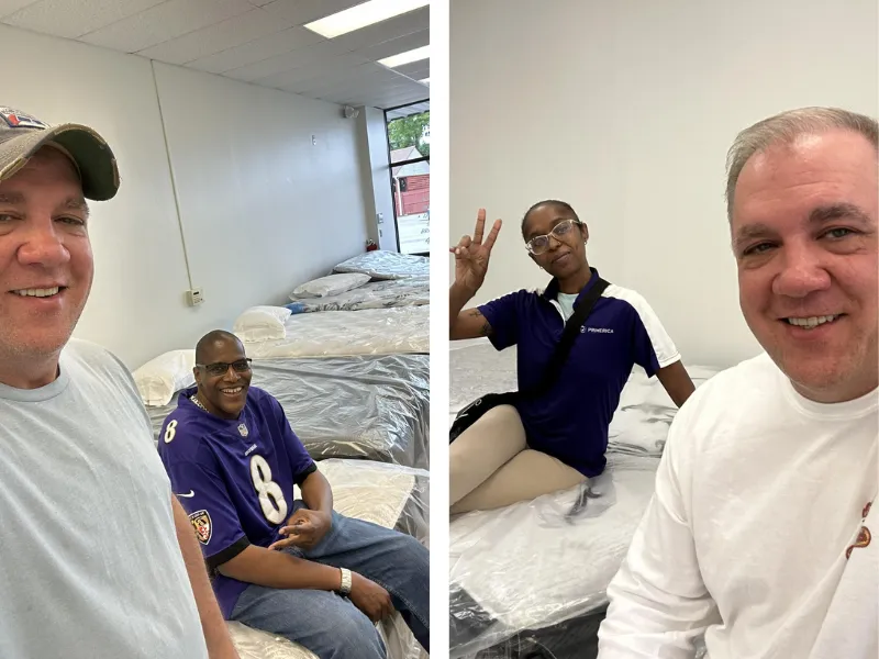 happy customers in a mattress store