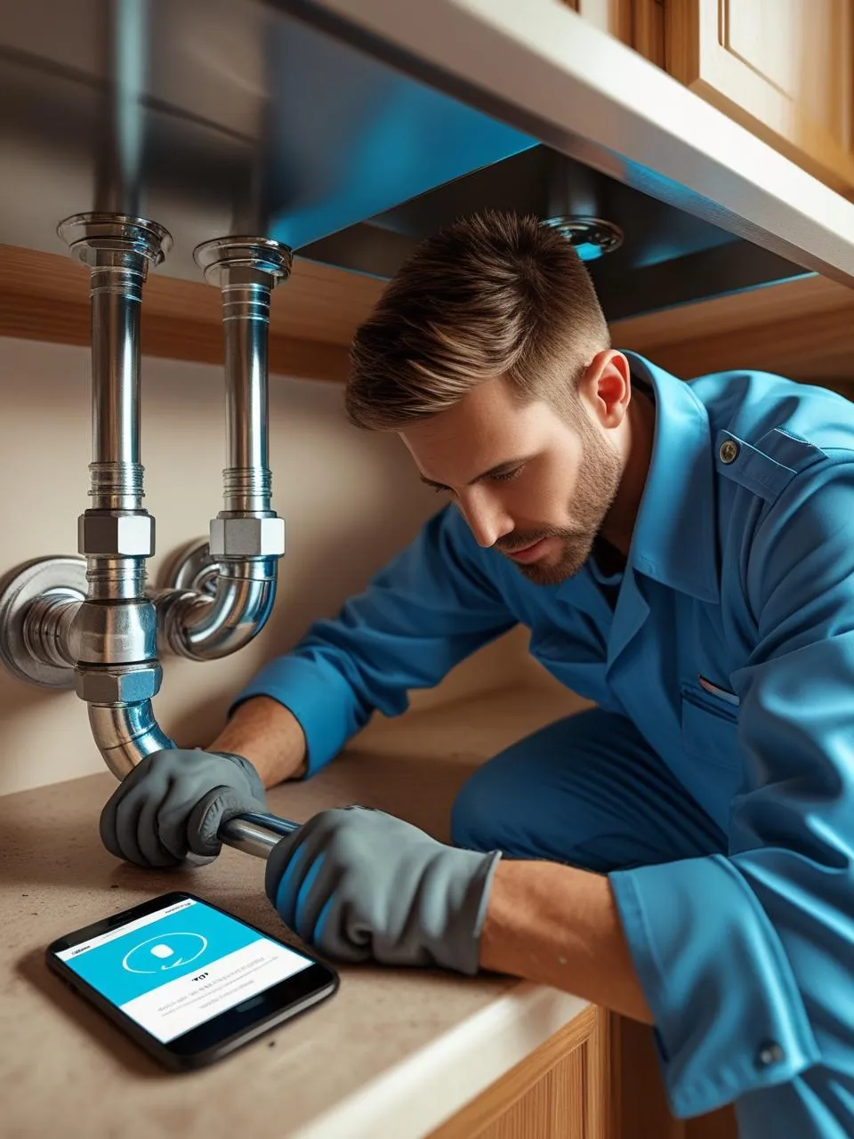 Plumber missing important call while working on job