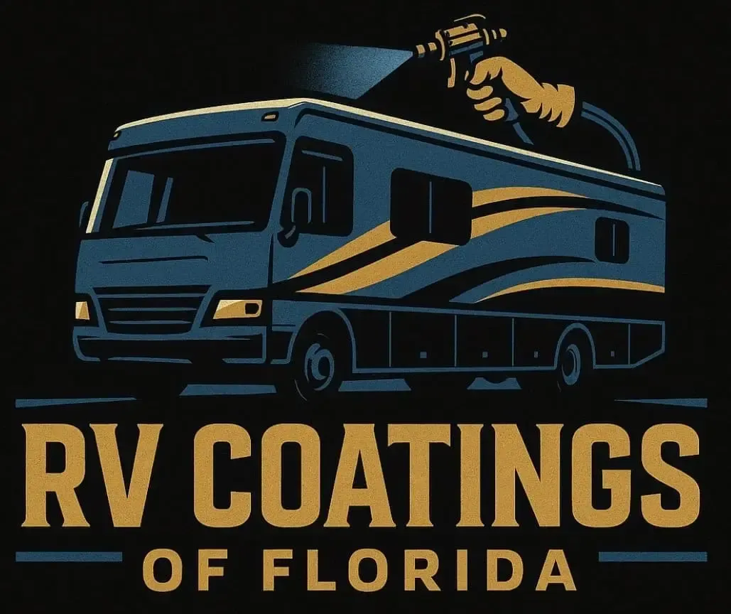 Florida RV roof coating specialists – RV Coatings of Florida logo with motorhome graphic and premium service tagline
