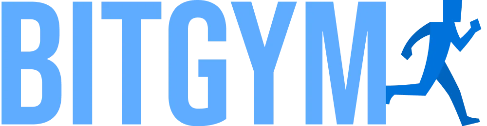 BitGym logo featuring a stylized text design and a figure in motion, representing a fitness and exercise platform.