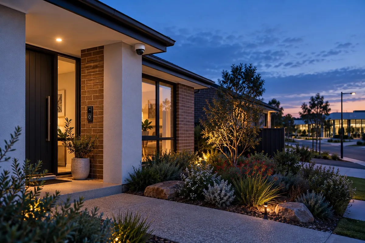 Illustrative Australian property with discreet CCTV and smart entry