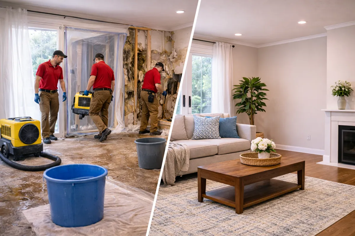 water damage restoration technician extracting water from menifee home
