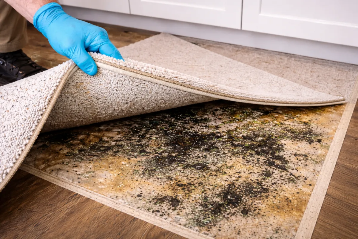 mold remediation specialist in protective gear working in menifee home