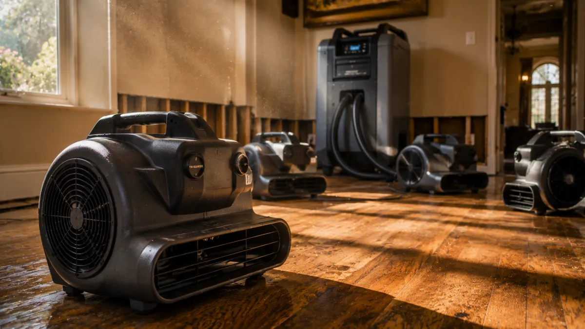 structural drying in menifee ca with industrial fans and dehumidifiers