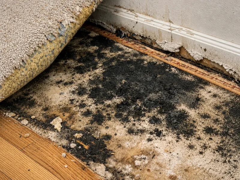 black mold under carpet in menifee ca home requiring remediation