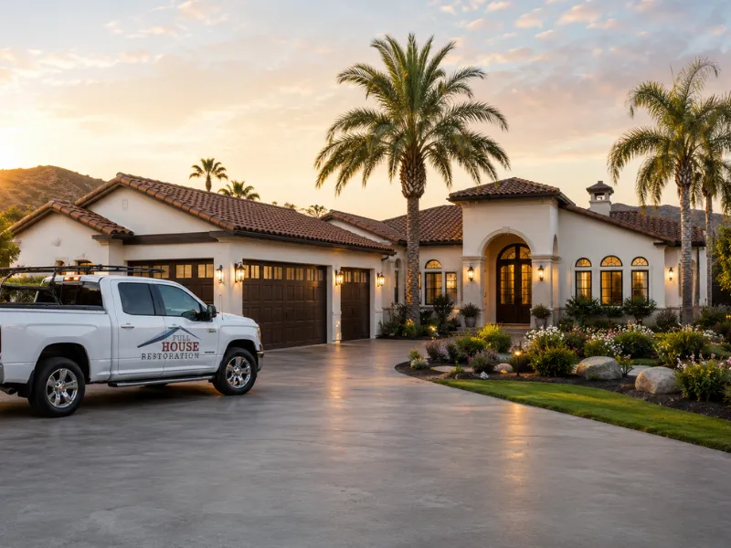 water damage restoration company truck at menifee ca home