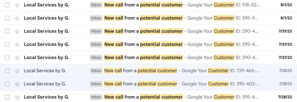 Google local service ad phone calls for general contractor